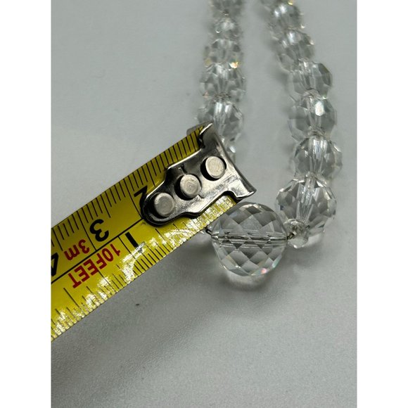 Art Deco Clear Crystal Necklace Graduated Beads Strung On Sterling Silver Chain - Picture 10 of 10